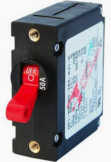 Blue Sea 7229, A-Series Toggle Circuit Breaker, AC/DC, 50 Amps, Single Pole, Red